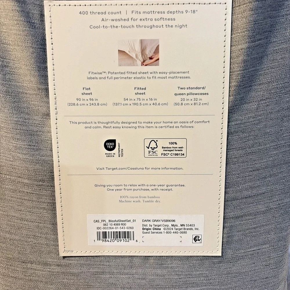 Casaluna Blissful Sheet Set - Rayon From Bamboo - Dark Gray - Full